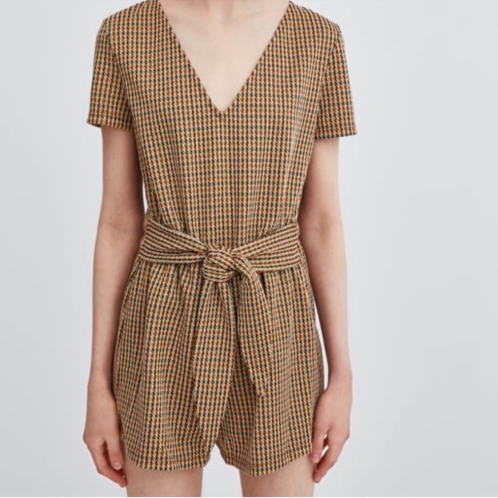 Zara Tan Checkered Women's Romper Size S